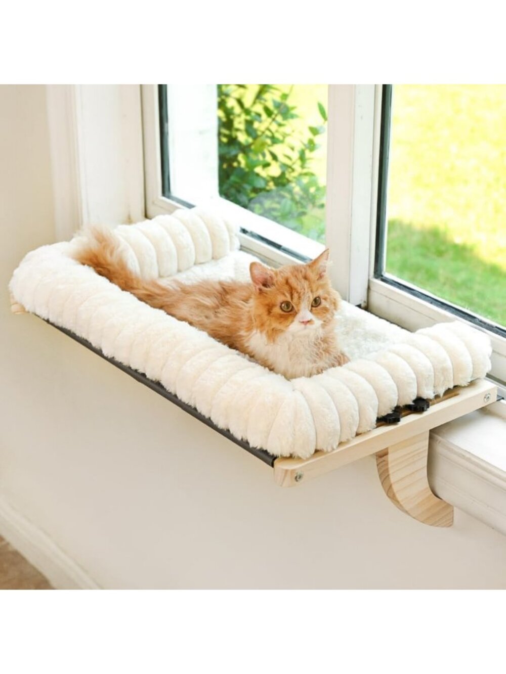 Cozy XL Cat Window Sill Perch with Zipper Cushion - Soft Pet Bed for Cats